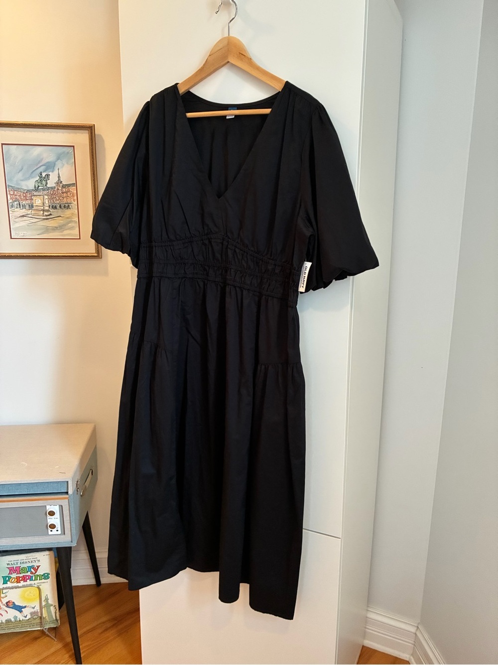 NWT Old Navy Black V-Neck Smocked Waist Midi Dress - XL